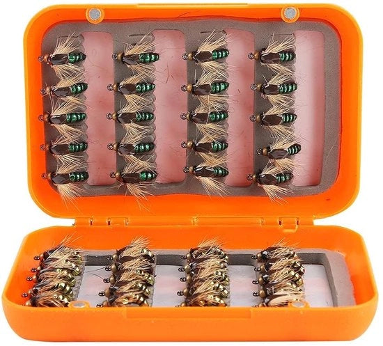 Set per la pesca dei mosconi - Mosconi artigianali - Attrezzatura per la pesca dei mosconi - Scatola per mosconi - Portatile e organizzabile - Colori vivaci - Attrezzatura per la pesca dei mosconi