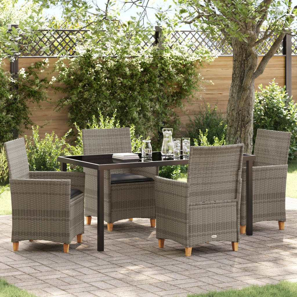 Set da Pranzo da Giardino 5 Pezzi con Cuscini Grigio Poly Rattan