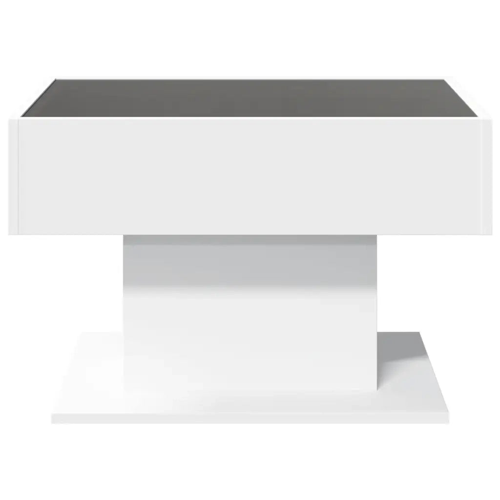 Tavolino Salotto con LED Bianco 70x50x45 cm Legno Multistrato