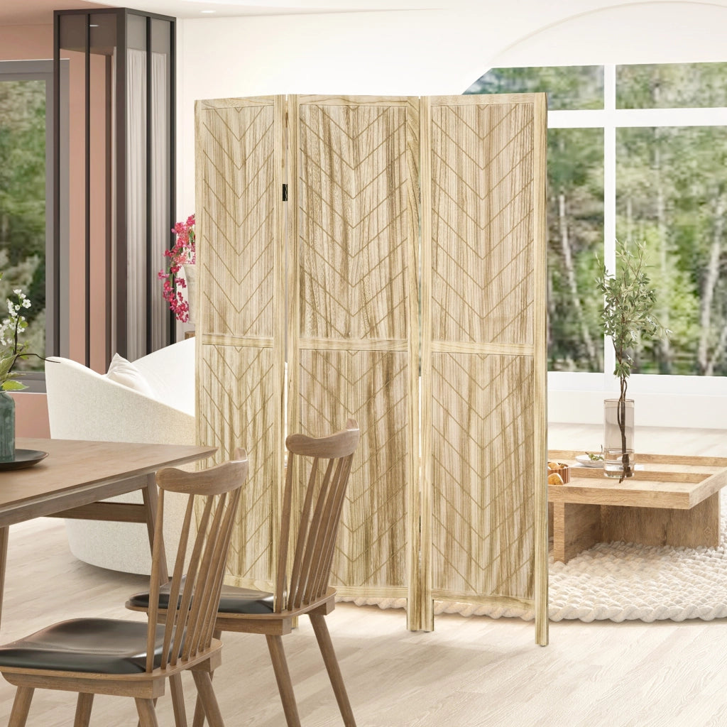Paravento a 3 Ante in Legno a Spina di Pesce ¨C zephmum ¨C 120x170 cm Legno