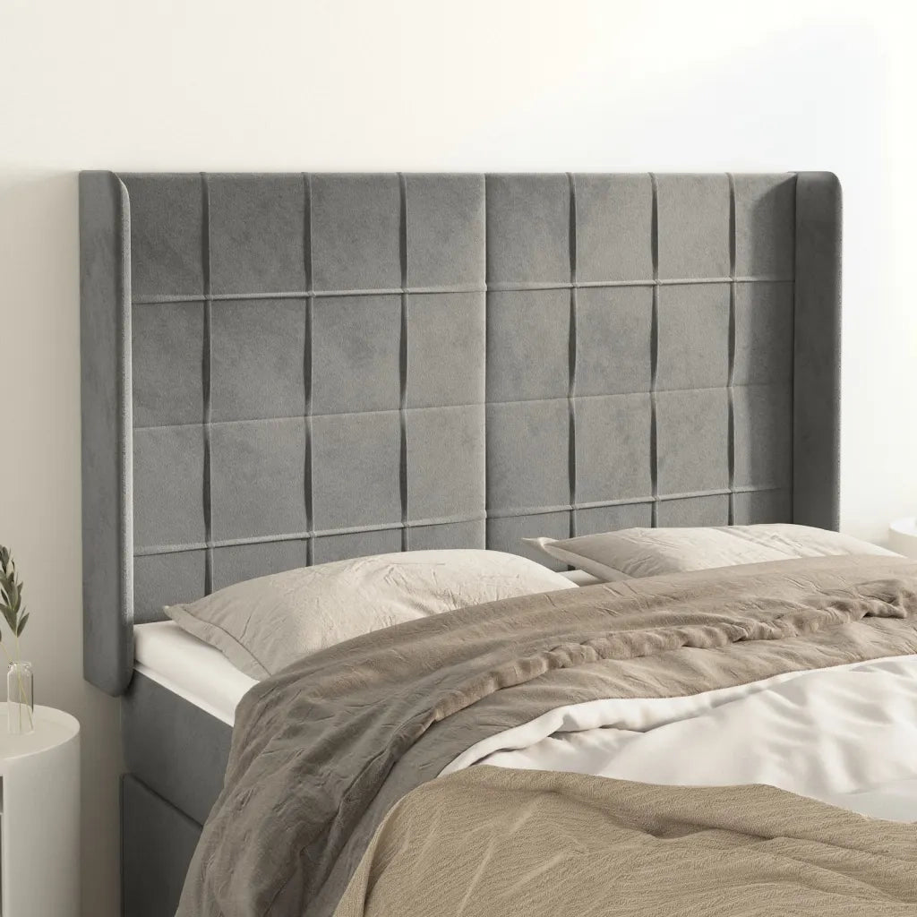 Testiera | Testata ad Orecchio Grigio Chiaro 147x16x118/128 cm in Velluto