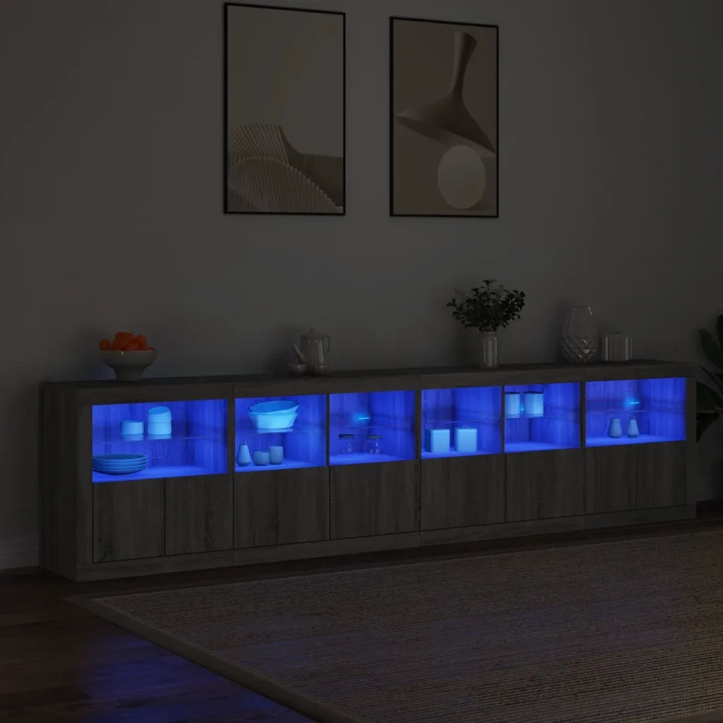 Credenza con Luci LED Grigio Sonoma 283x37x67 cm 3209021
