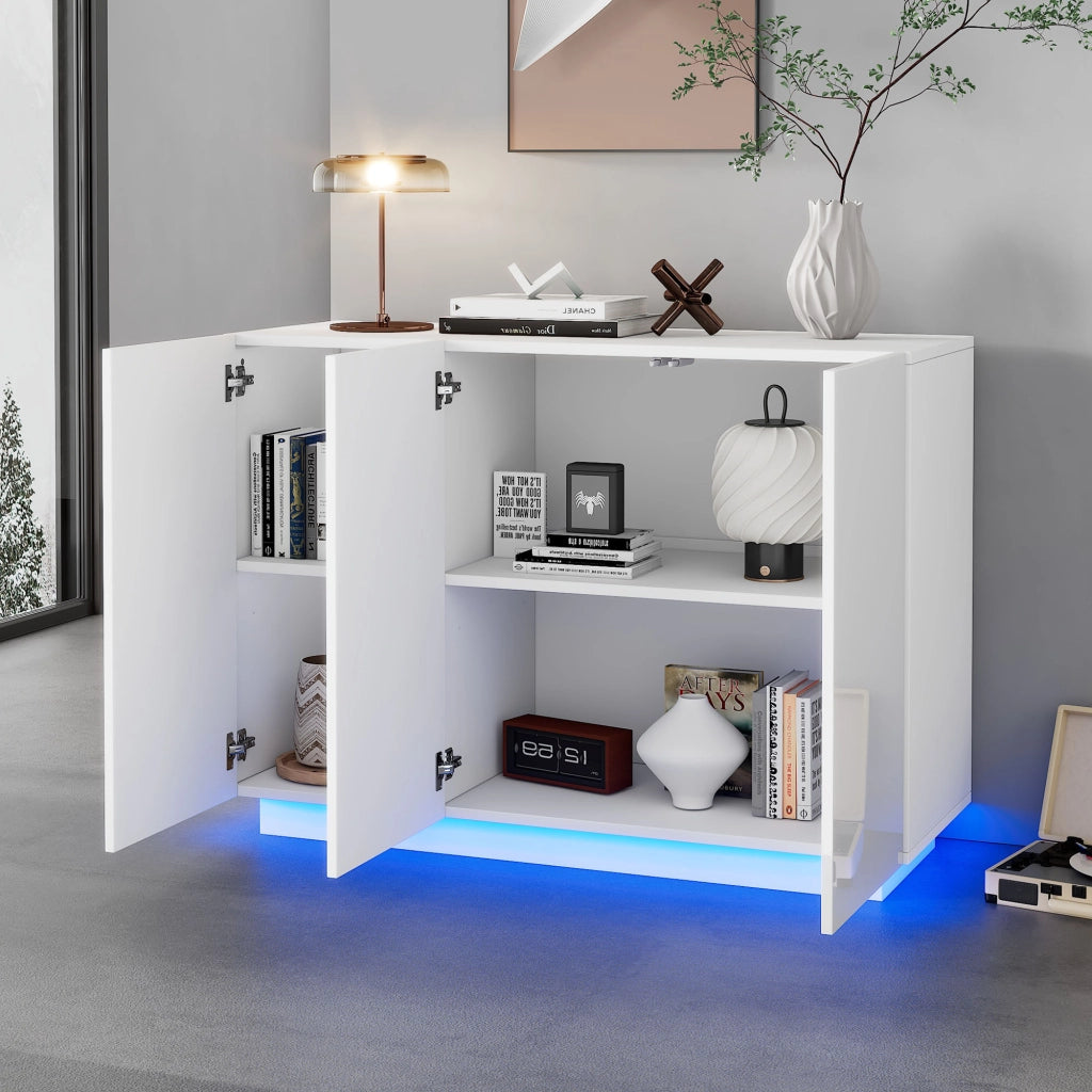 Credenza con 3 ante; ripiani regolabili e LED - per soggiorno - 120×40×75 cm
