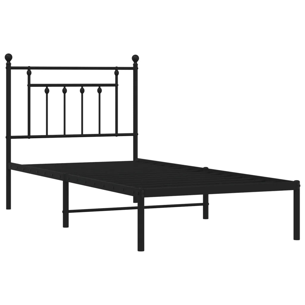 Letto singolo | Letto per adulti | Giroletto con Testiera in Metallo Nero 90x190 cm