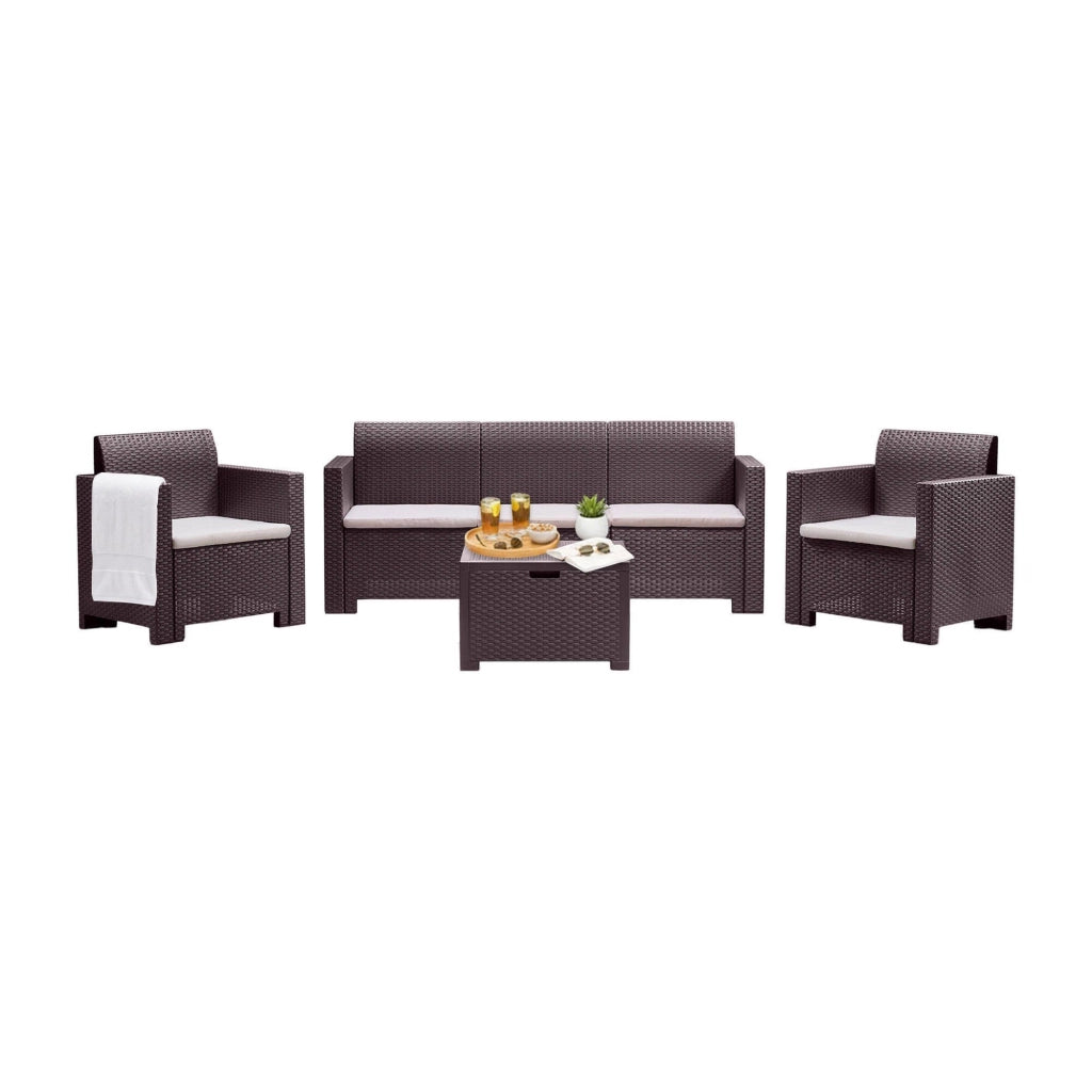 Salottino da esterno Admiral, Set da giardino con cuscini, Salottino  effetto rattan, 100% Made in Italy, Marrone