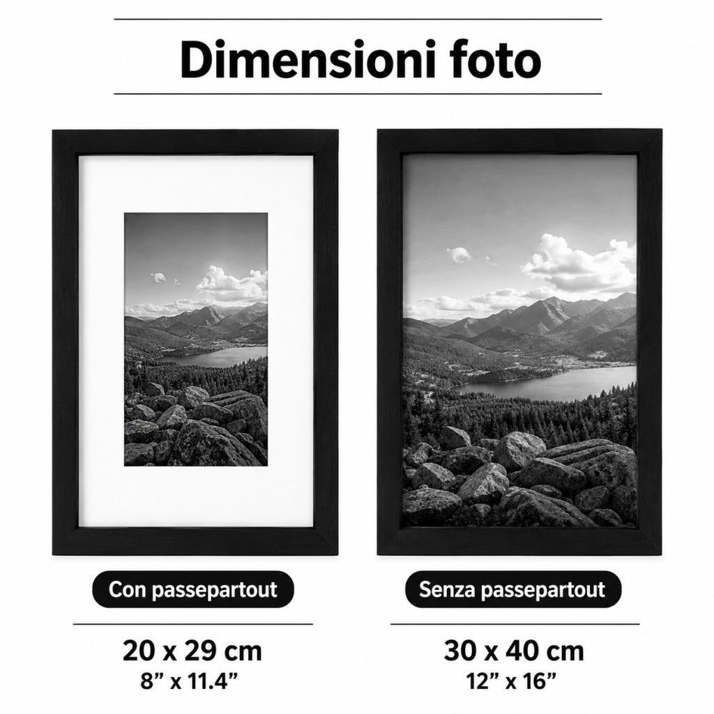 Cornice Portafoto Legno Nero Con Passepartout Disponibile in 10x15, 13x18, 20x30, 30x40 30 x 40 cm