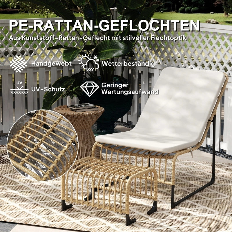 Poltrona reclinabile con poggiapiedi resistente ai raggi UV con cuscino in rattan per giardino e balcone naturale