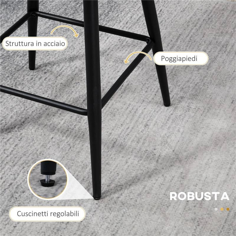 SGABELLI DA CUCINA SET 2 PZ IN POLIESTERE, ACCIAIO E GOMMAPIUMA CON POGGIAPIEDI REGOLABILE, 52X53X93 CM