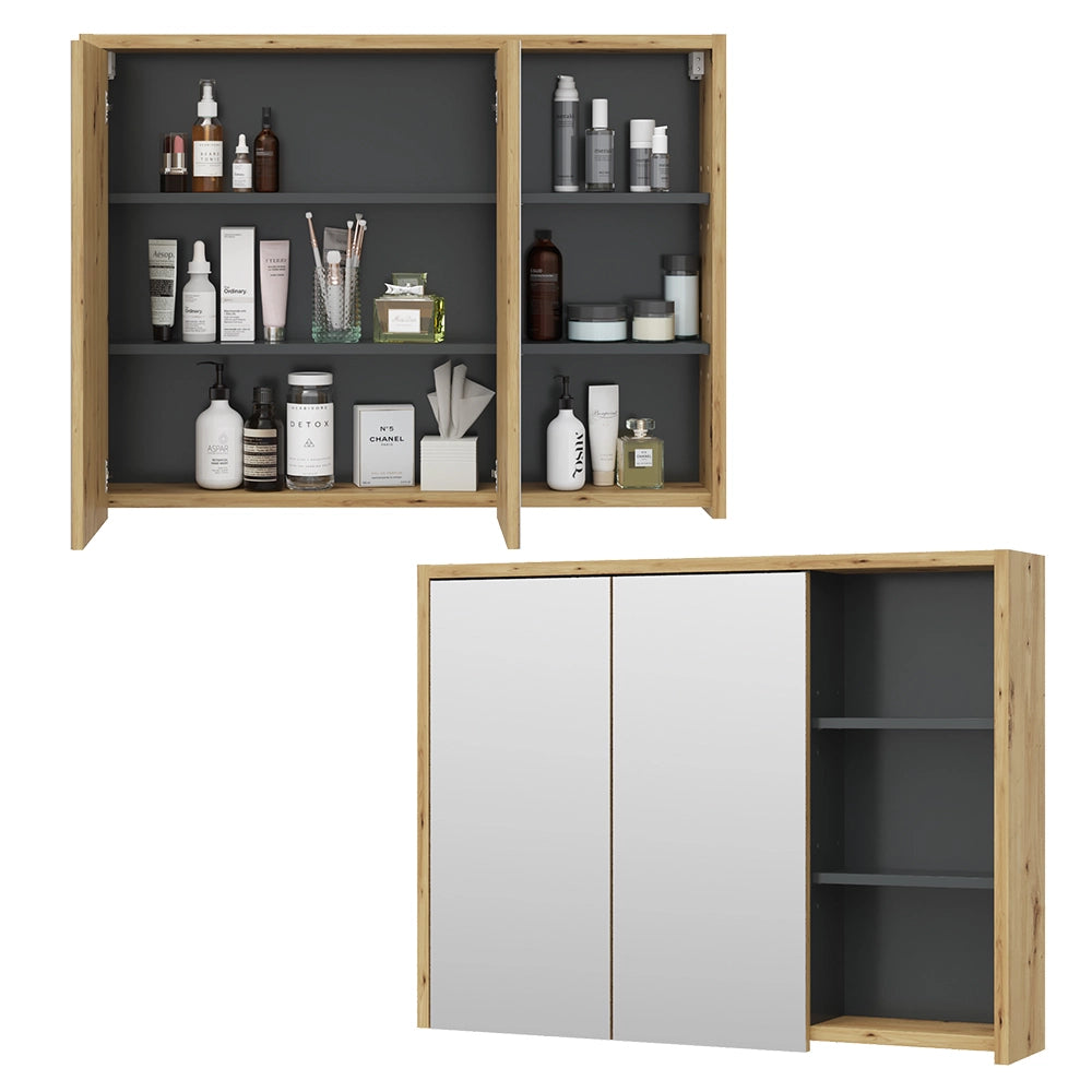 Vicco Specchio contenitore bagno Rovere/antracite 100 x 75 cm