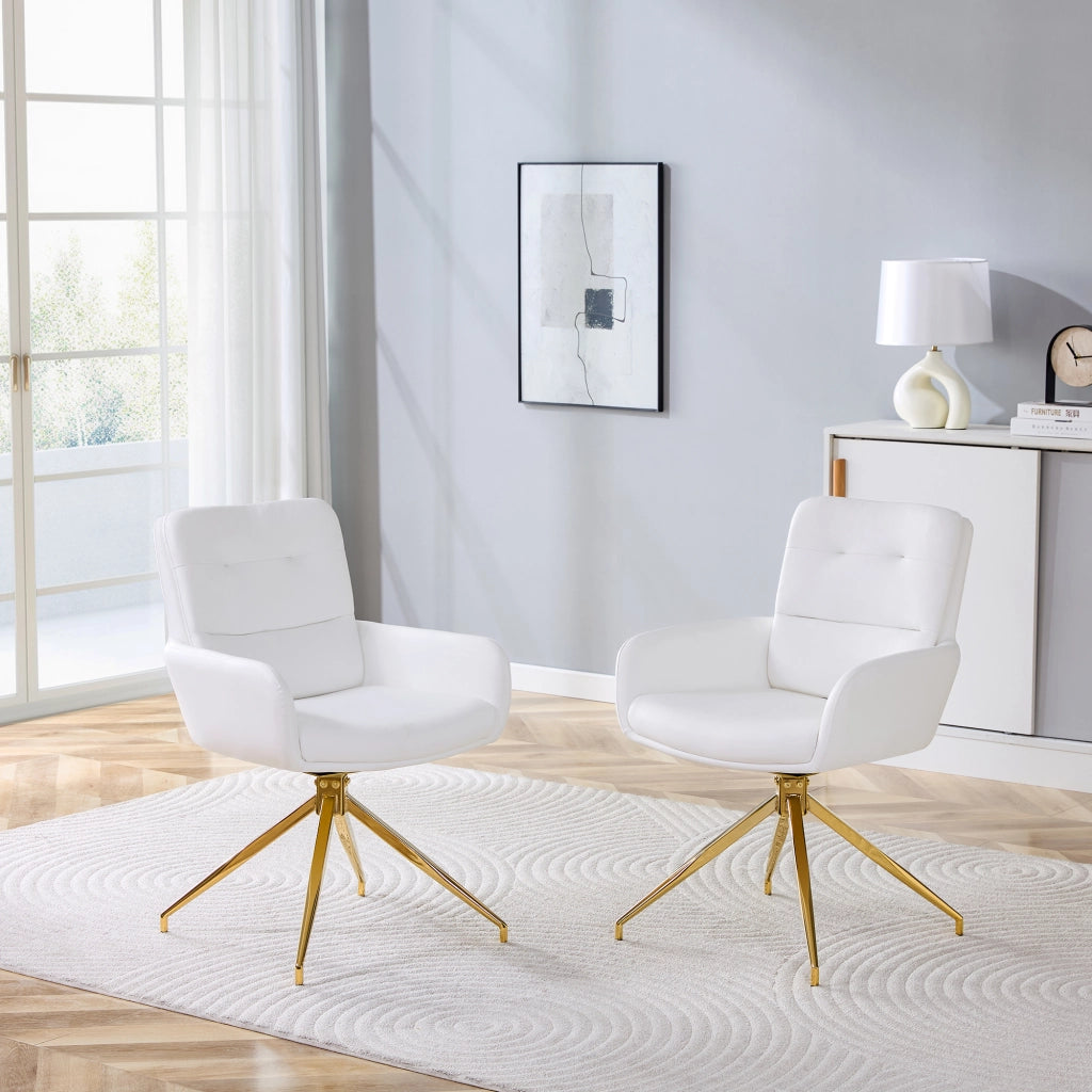 Sedia da pranzo girevole a 360° con schienale imbottito e gambe metalliche in PU Bianco e Oro