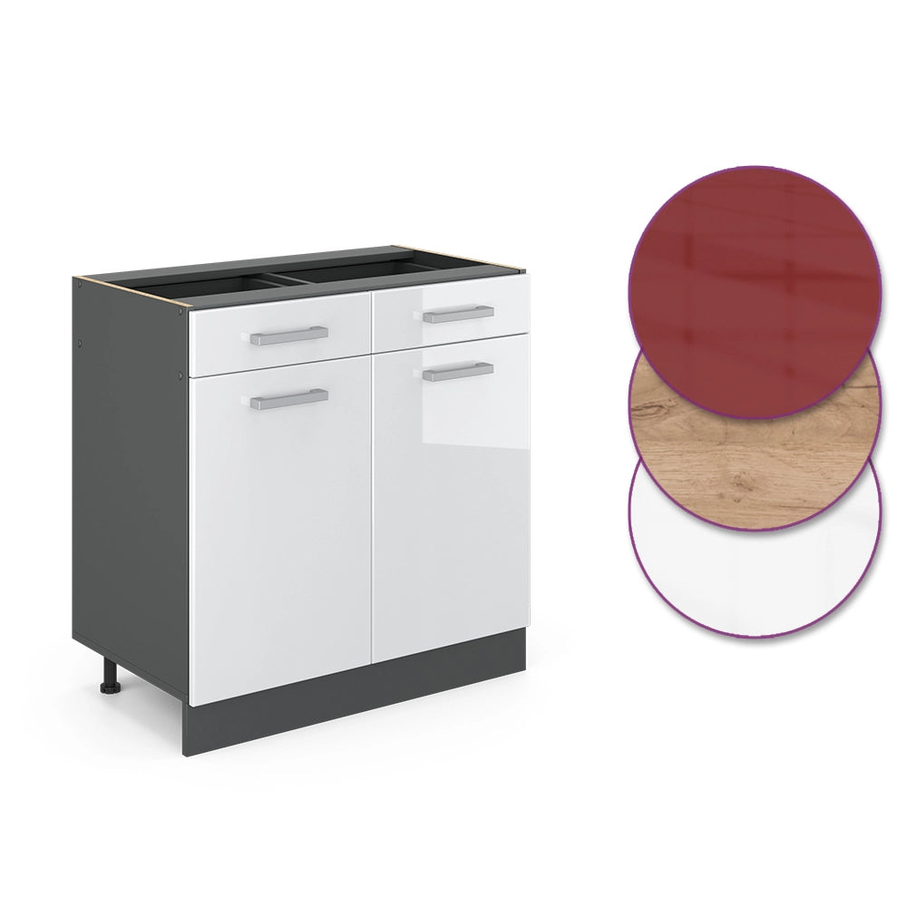 Vicco Mobiletto base per cucina Bianco lucido 80 cm senza piano di lavoro