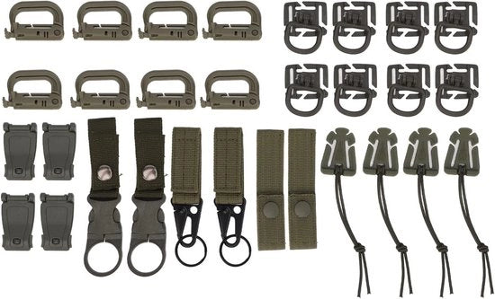 30 pezzi di accessori di supporto per zaini per campeggio e escursionismo - Facile da usare - Verde oliva.