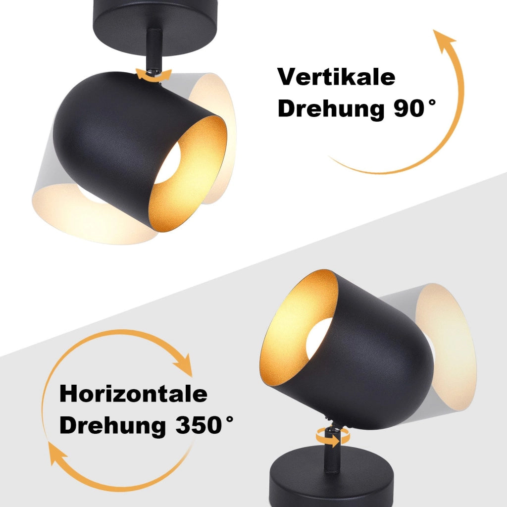 ZMH Faretto da soffitto 1 fiamma nero-oro Faretto da soffitto orientabili 350° industriale per corridoio