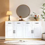 Credenza con 4 cassetti e 4 ante; 2 ripiani e 8 maniglie in metallo; per soggiorno e cucina; 160×35×80 cm