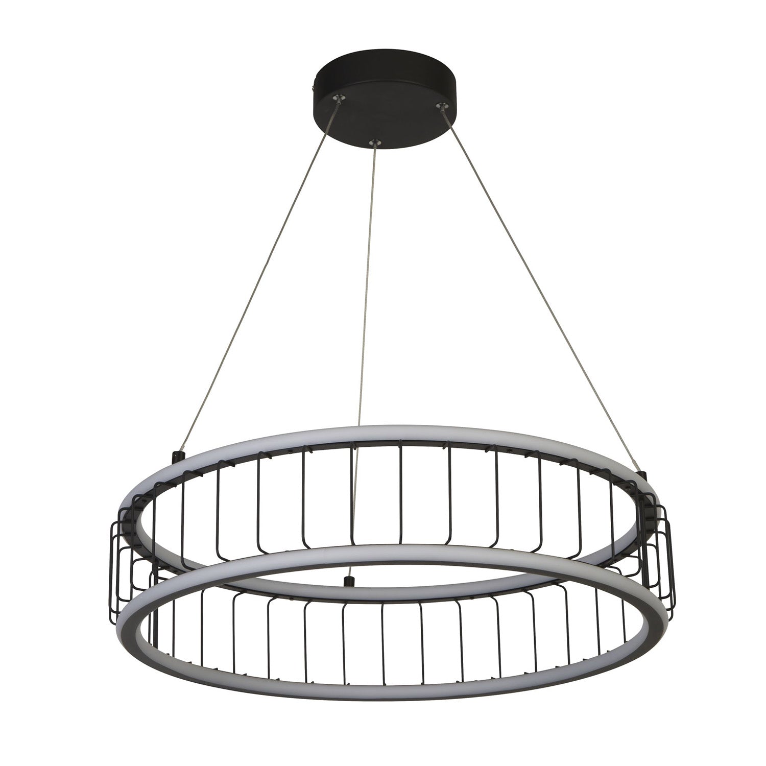Lampadario Contemporaneo Circolo Acciaio Nero Alluminio Bianco Led 46,4W 3000K
