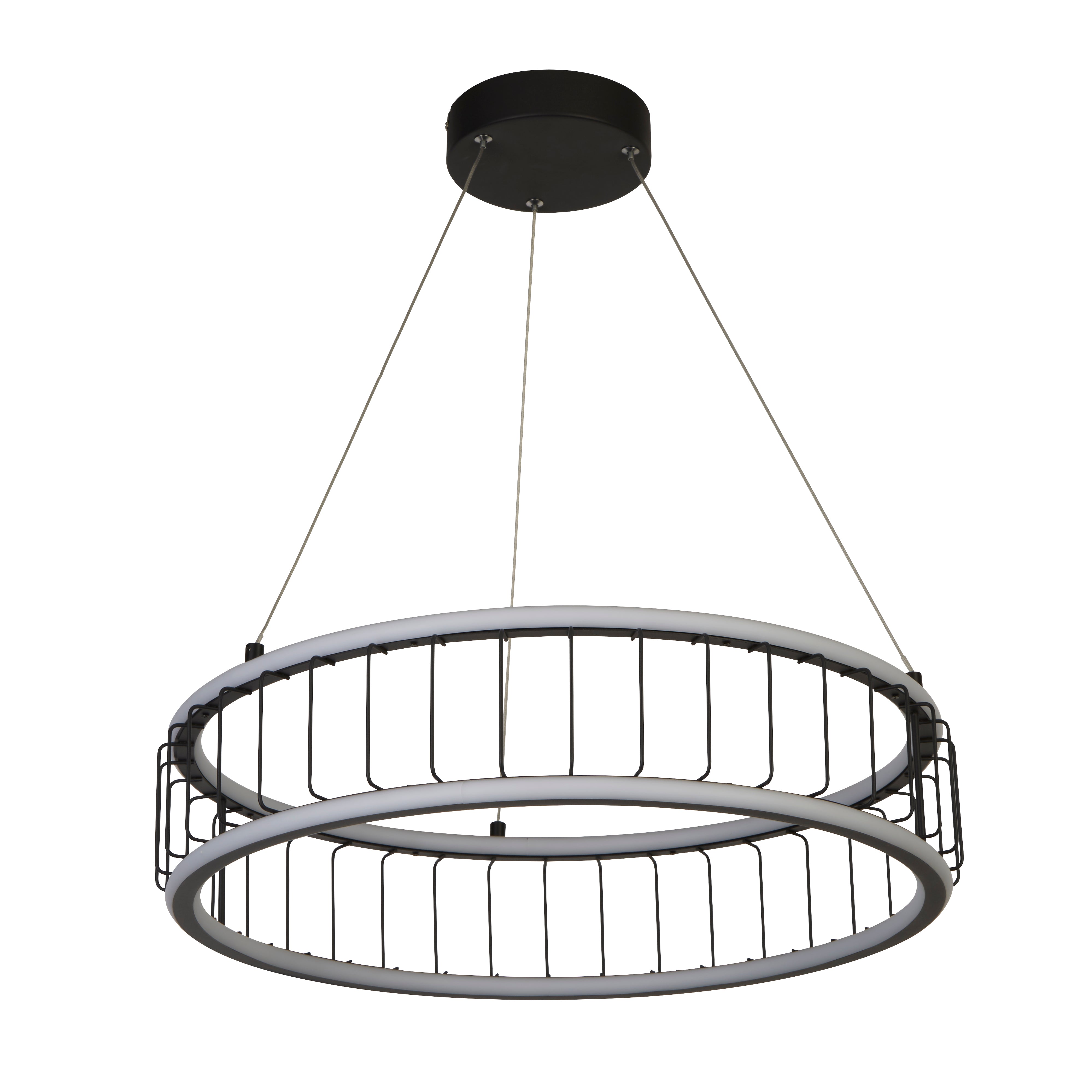 Lampadario Contemporaneo Circolo Acciaio Nero Alluminio Bianco Led 46,4W 3000K