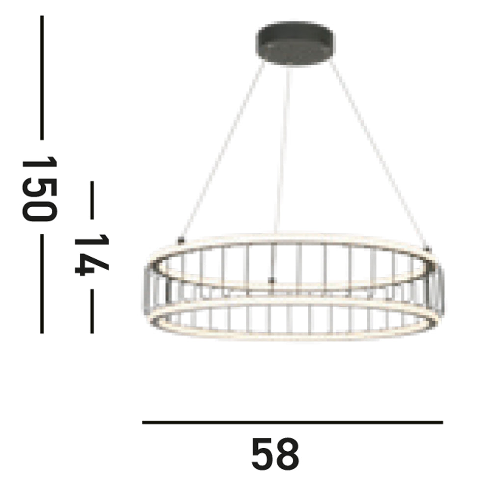 Lampadario Contemporaneo Circolo Acciaio Nero Alluminio Bianco Led 46,4W 3000K