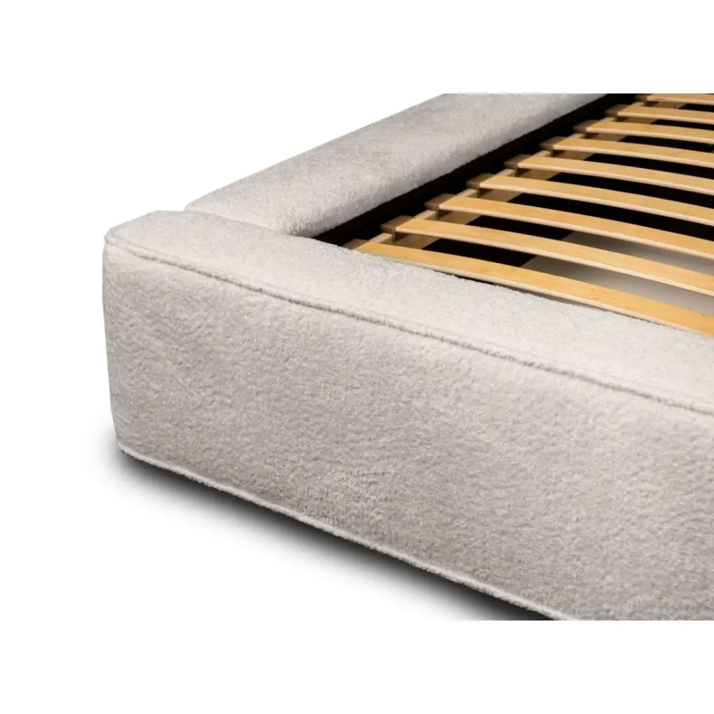 Lit coffre VELORA – Beige poudré bouclé – 160x200 cm – Tessuto velluto morbido – Rete sollevabile – Contenitore integrato