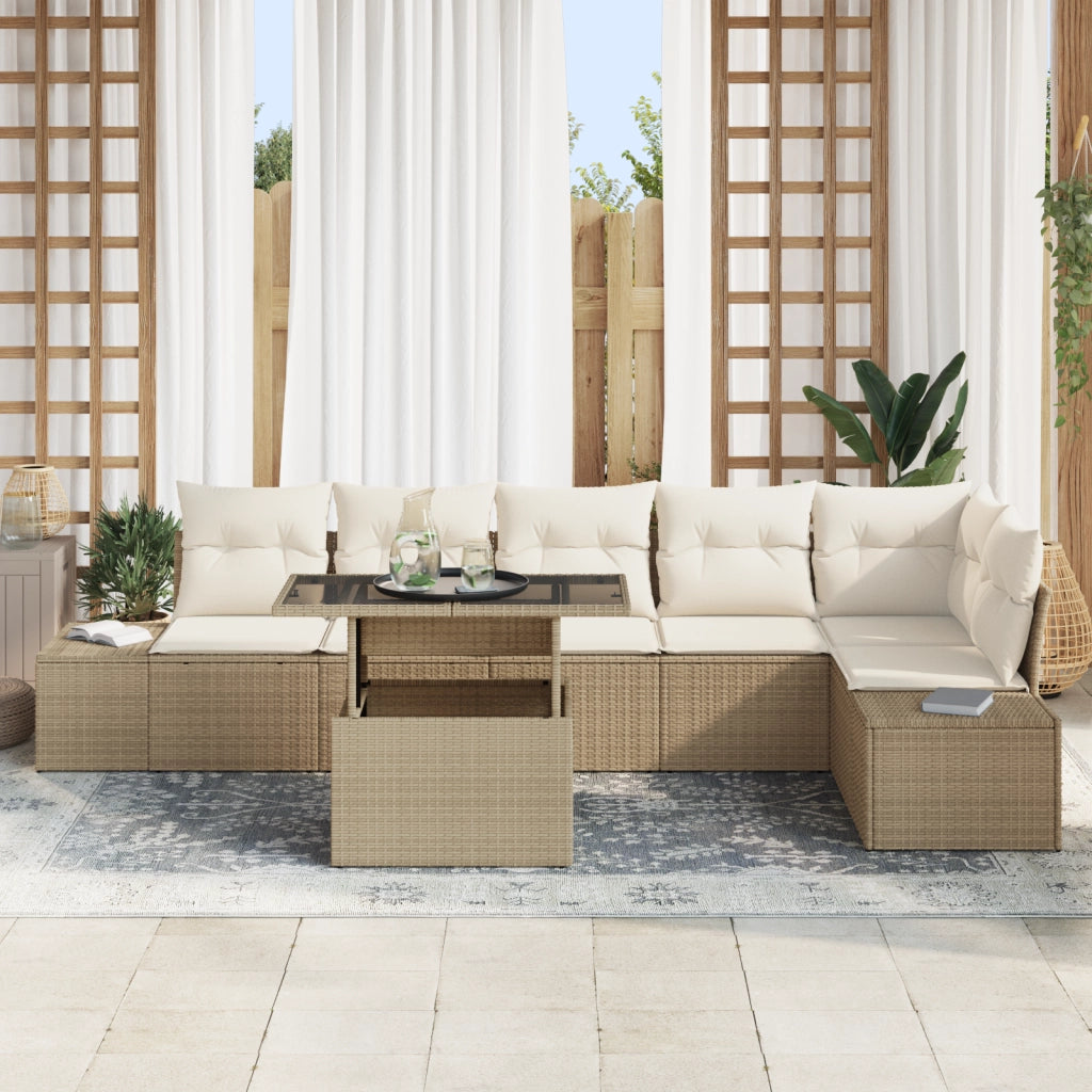 Set Divano da Giardino in 7 Pezzi con Cuscini Beige Rattan Polipropilene