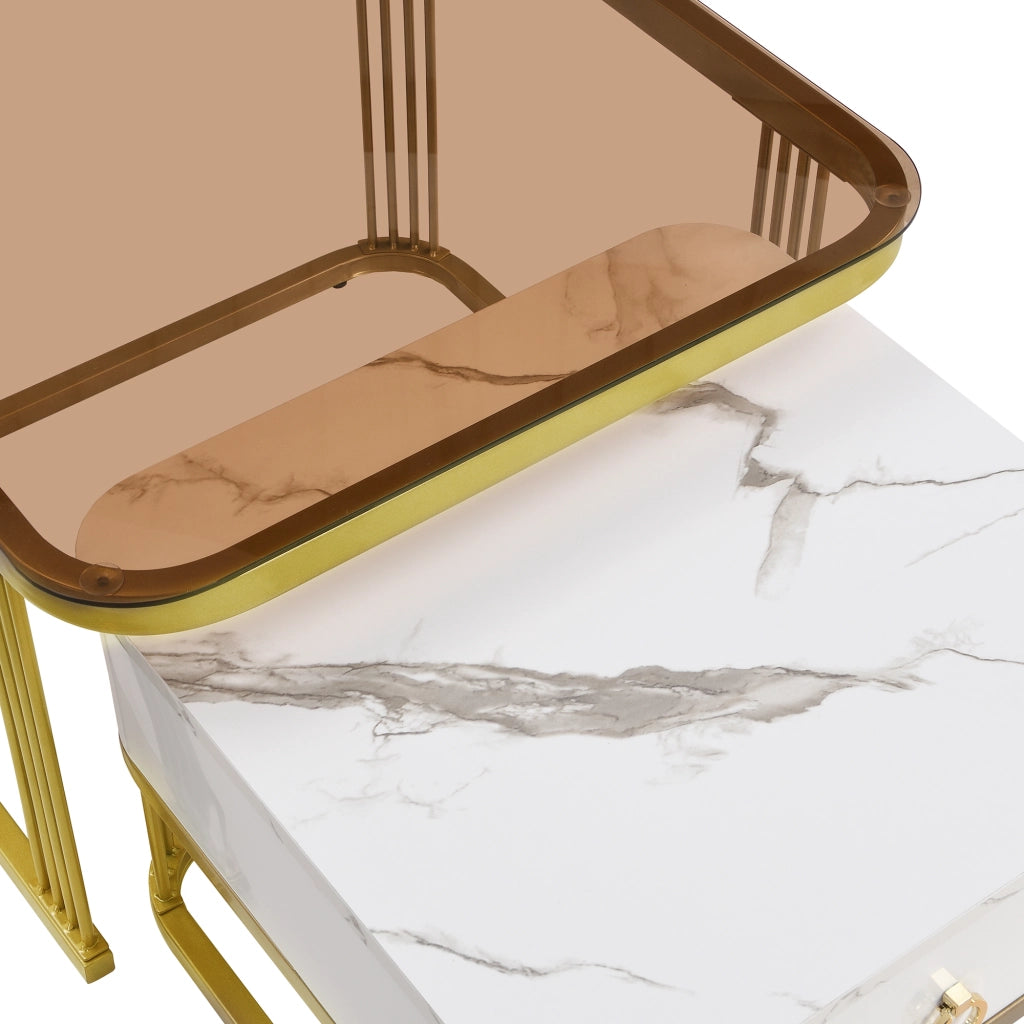 TAVOLINI DA SALOTTO Set 2 pezzi 60x60x44,5 cm + 50x50x34,5 cm MDF Bianco/Oro