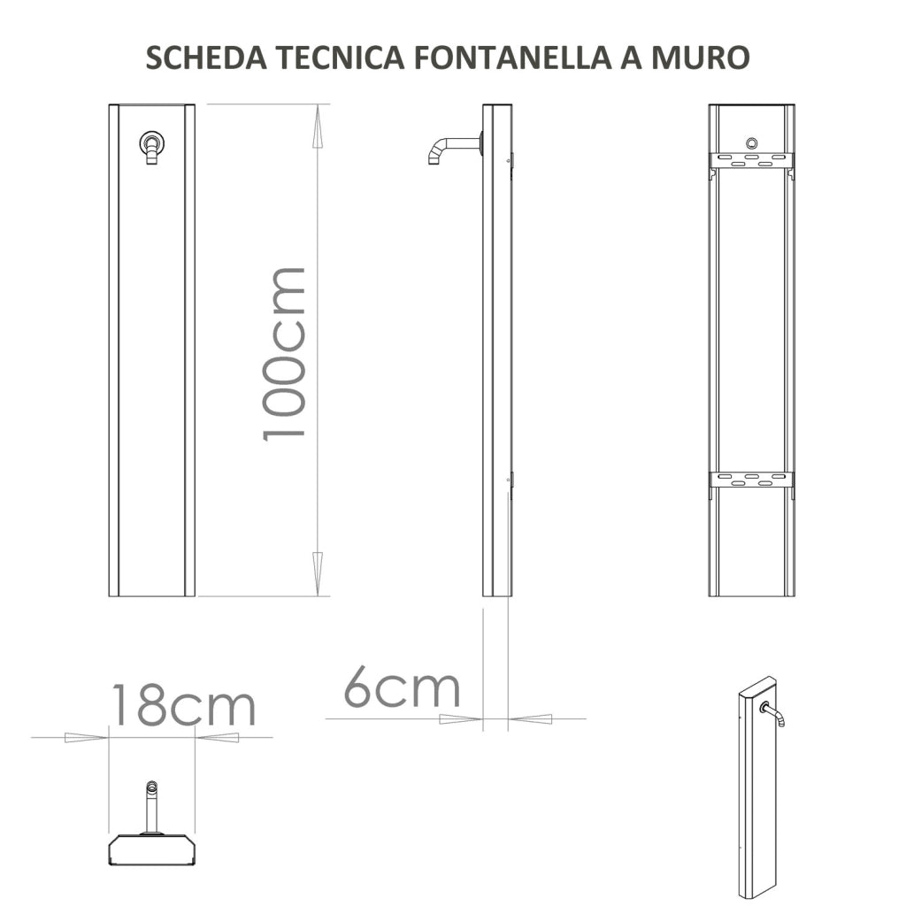Fontana a Muro da Giardino Con Rubinetto 18x6x100 cm In Acciaio Antracite