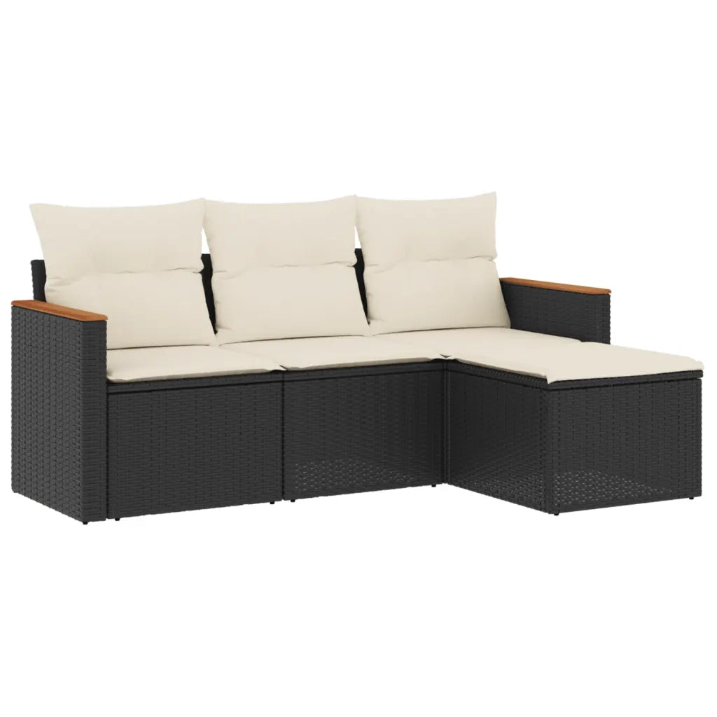 Set Divani da Giardino 4 pz con Cuscini Nero in Polyrattan 3258304