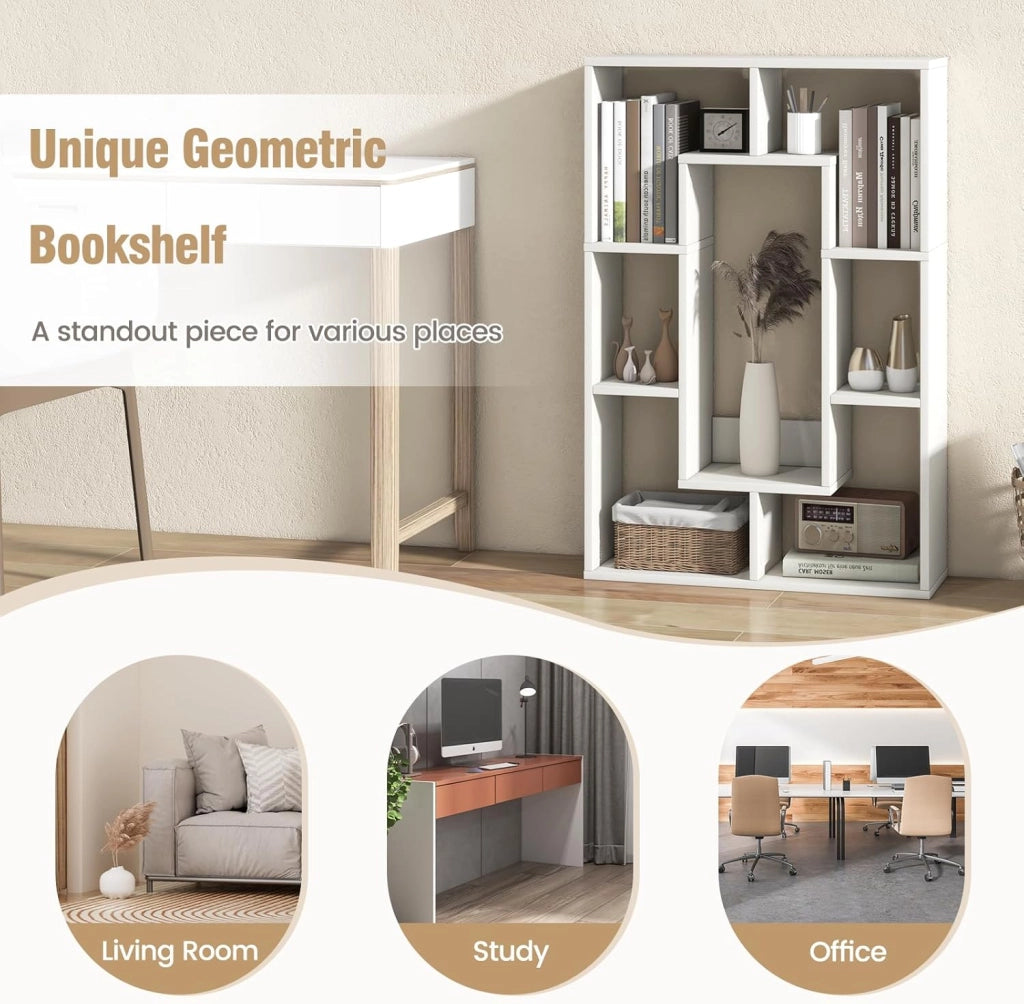 Libreria a 7 cubi bianca, moderna libreria rettangolare autoportante in legno con kit anti-ribaltamento, scaffale in legno, organizer a cubo aperto, espositore per soggiorno, camera dei