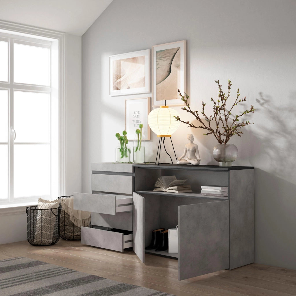 Cassettiera, 157x35x75cm, Camera da letto, Con Stoccaggio, grigio cemento RF3430