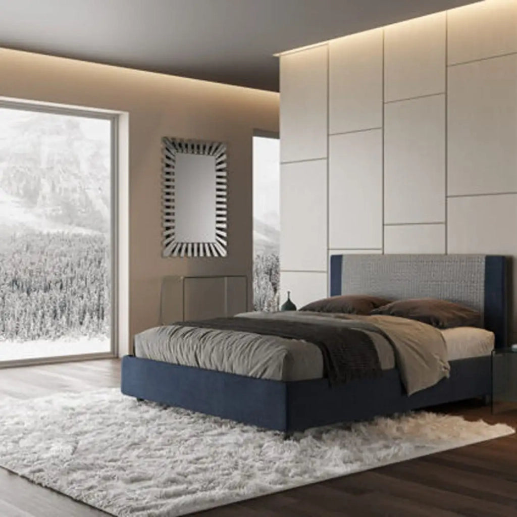 Letto matrimoniale con rete imbottito 160x200 tessuto Labirinto 9 blu Rosal
