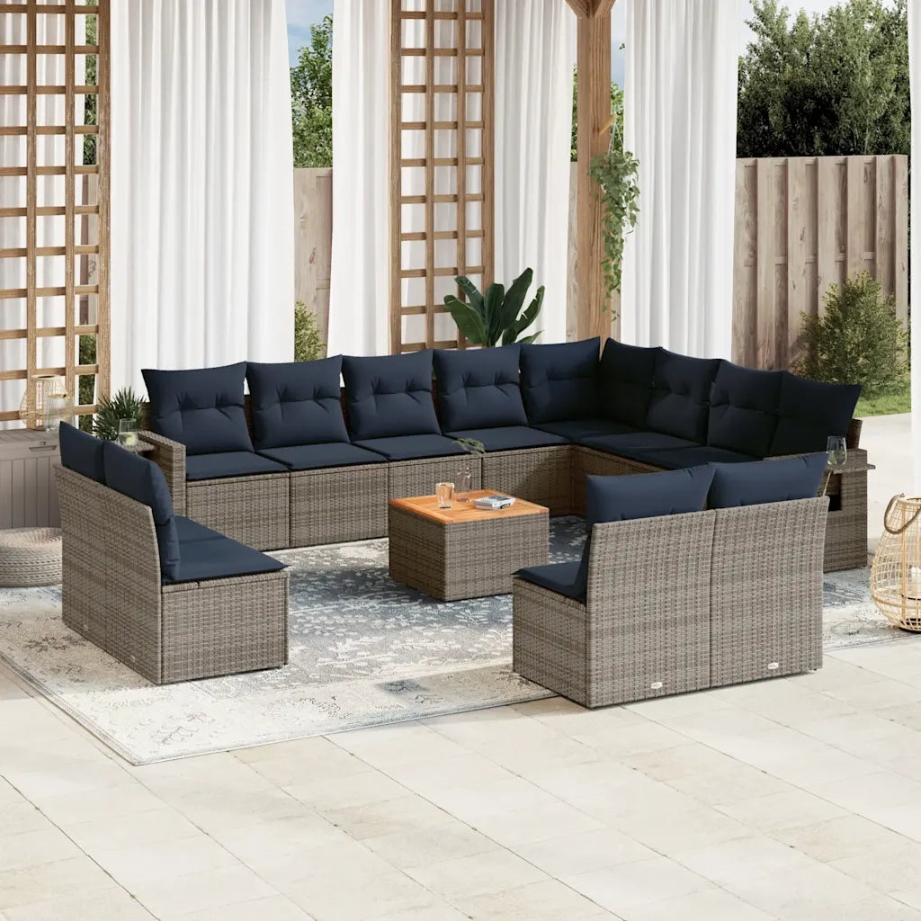 Set Divani da Giardino 13 pz con Cuscini Grigio in Polyrattan 3224815