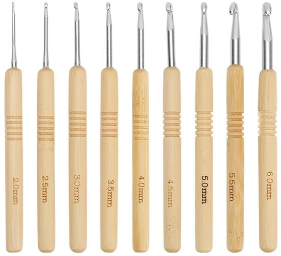Set di ago per cucire a mano 9 pezzi - Manico in legno ergonomico - Manubrio in alluminio duraturo - Misure 2-6 mm - Leggero - Esperienza di cucito confortevole - Ago per cucire