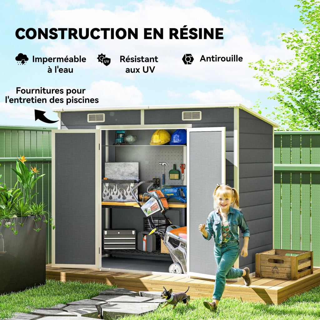 Casetta da giardino esterno ¨C Zephmum ¨C 240x130 cm grigio in resina con finestra e porte