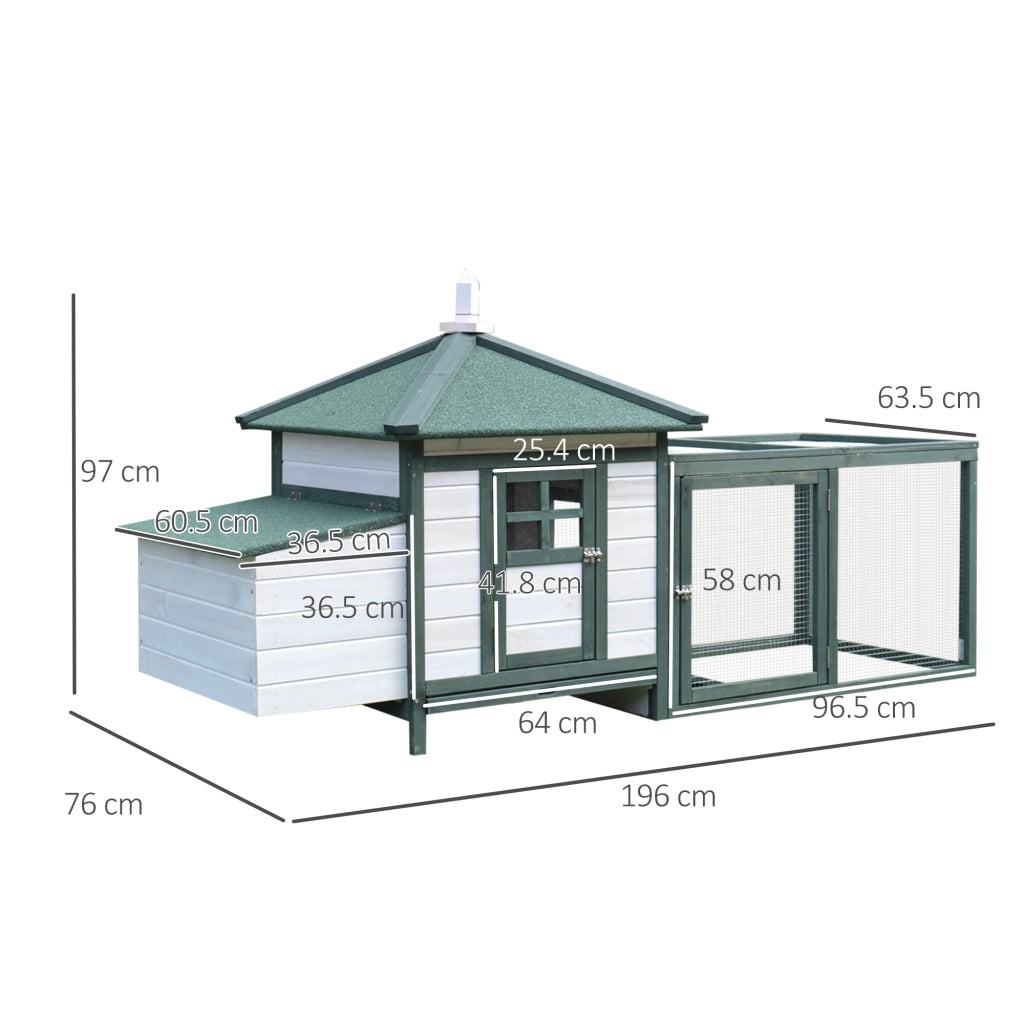Easycomfort Pollaio da Giardino Prefabbricato in Legno 196x76x97cm, Bianco e Verde