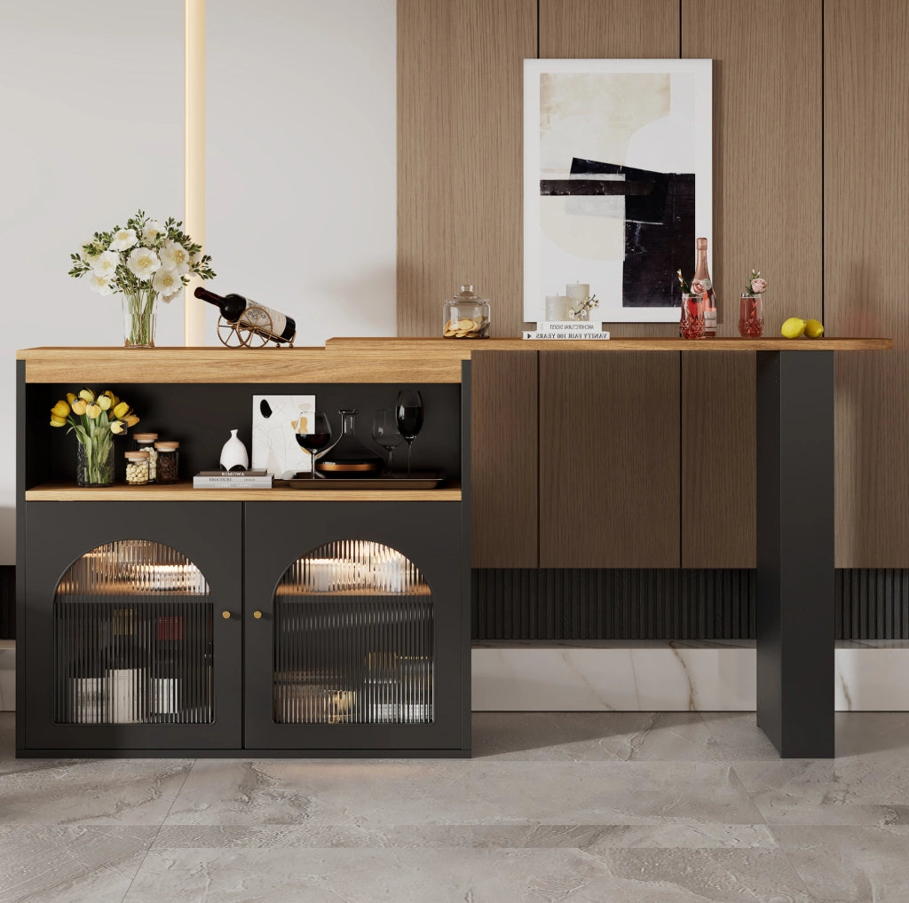 Tavolo bar estensibile girevole con LED e contenitore nero
