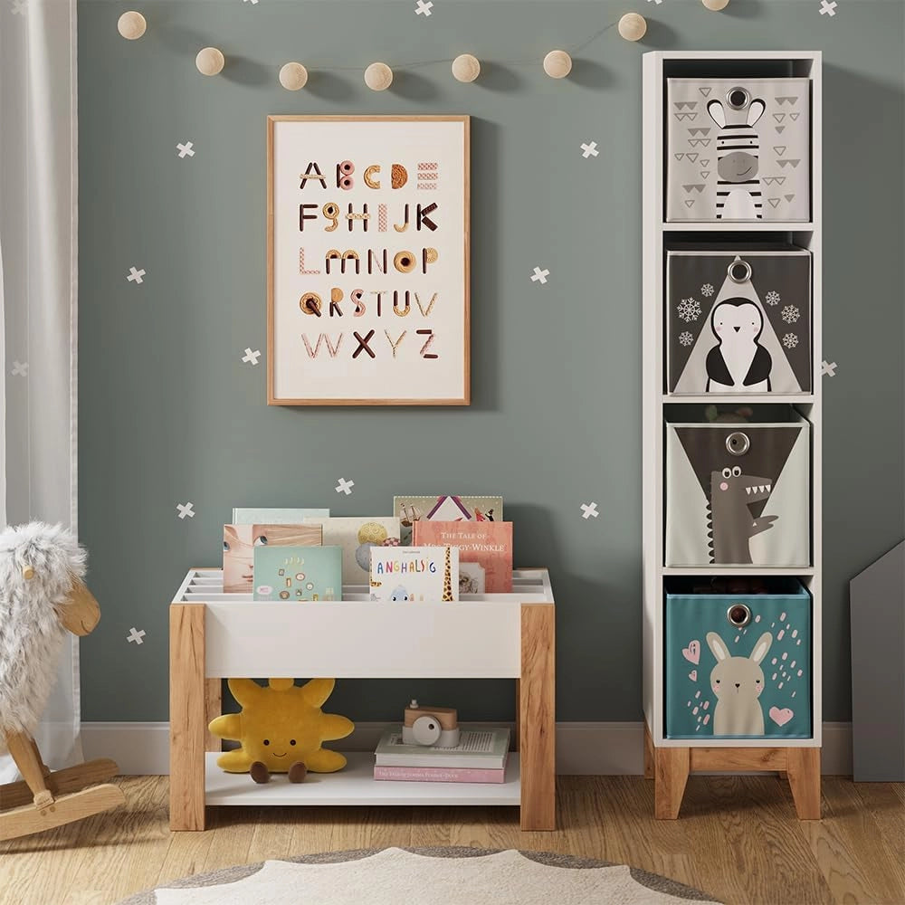 Scaffale per bambini Malia, Bianco/Artisan, 80 x 46 cm, per la conservazione di libri, giocattoli e raccoglitori