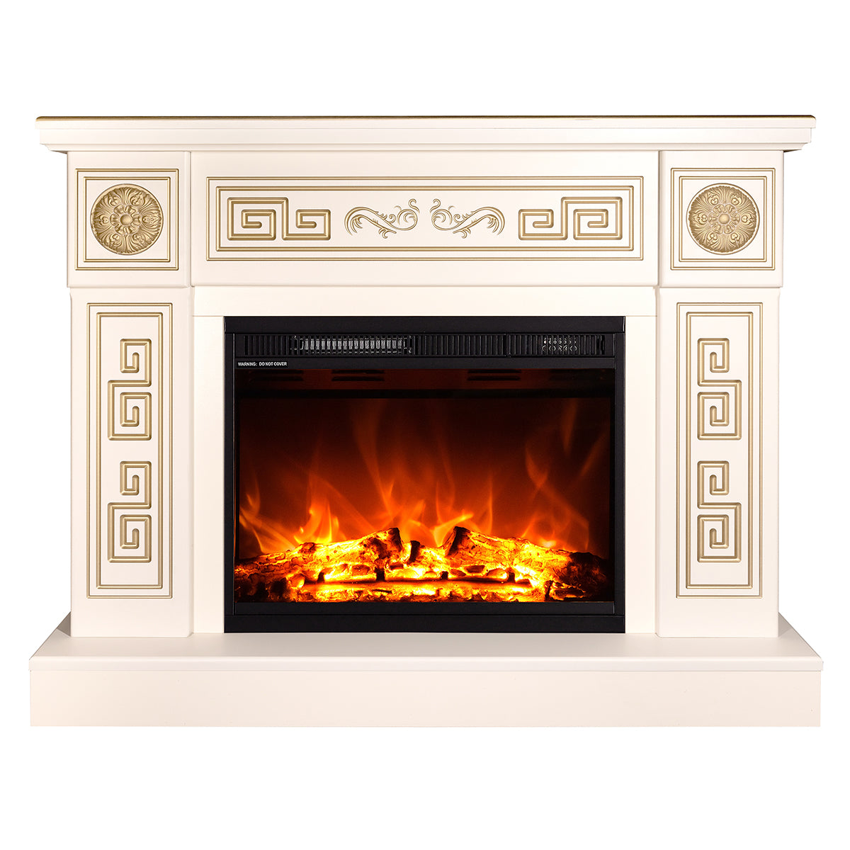 Camino Elettrico da Pavimento 87x110x30 cm Effetto Fiamma 1500W Latifa & Lorance Avorio