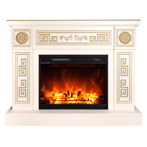 Camino Elettrico da Pavimento 87x110x30 cm Effetto Fiamma 1500W Latifa & Lorance Avorio