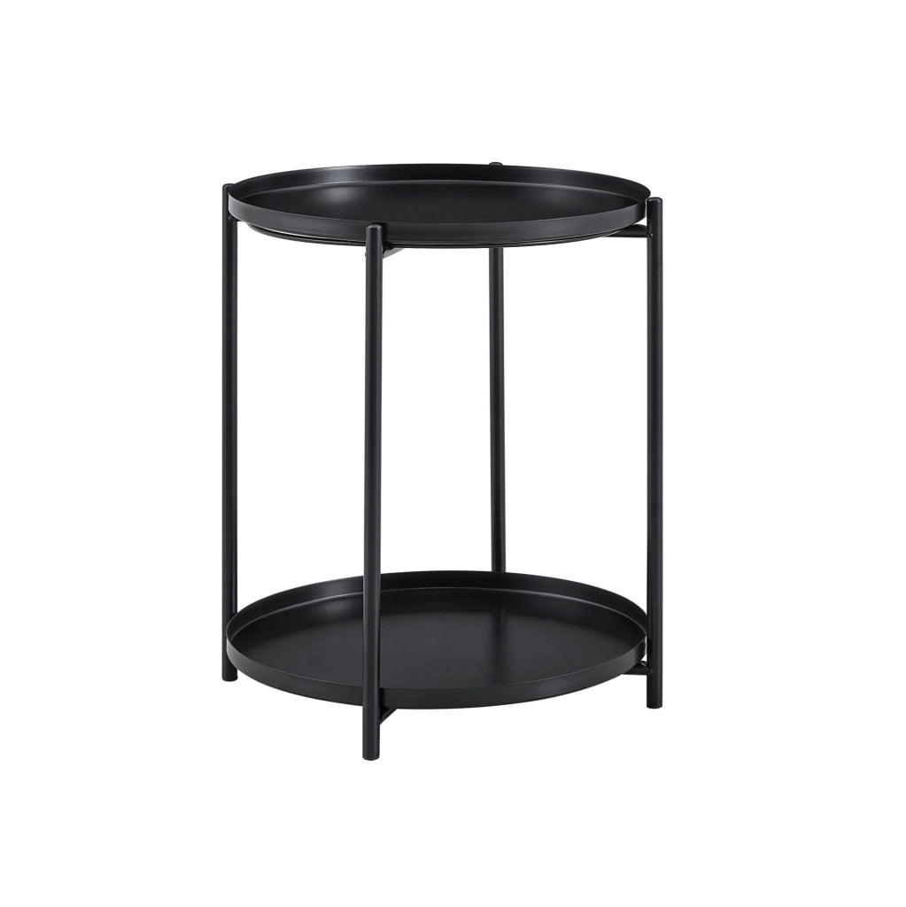 Tavolino rotondo a 2 livelli con ripiano; ?42 x 52 cm; MDF e metallo; nero