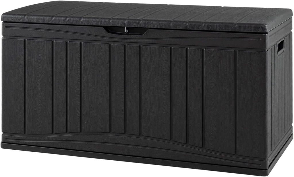 Scatola da giardino impermeabile con coperchio, 300 l, contenitore per cuscini in plastica, contenitore XXL per cuscini, attrezzi da giardino e giocattoli per bambini (marrone)