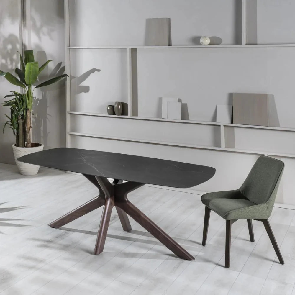 Tavolo da pranzo fisso in ceramica effetto marmo nero Thiago 180x90 cm fino a 8 posti | Duzzle