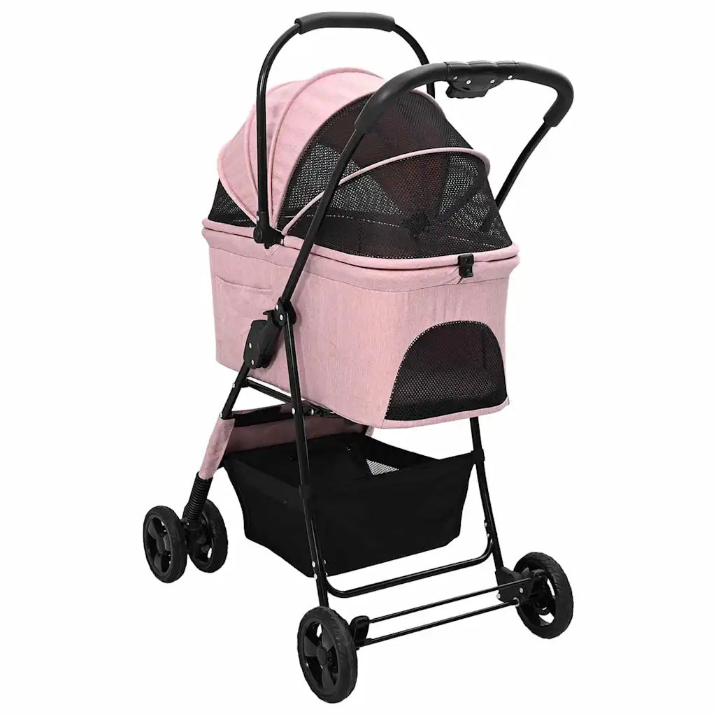 vidaXL Passeggino pieghevole per animali Rosa 81 x 47 x 99 cm