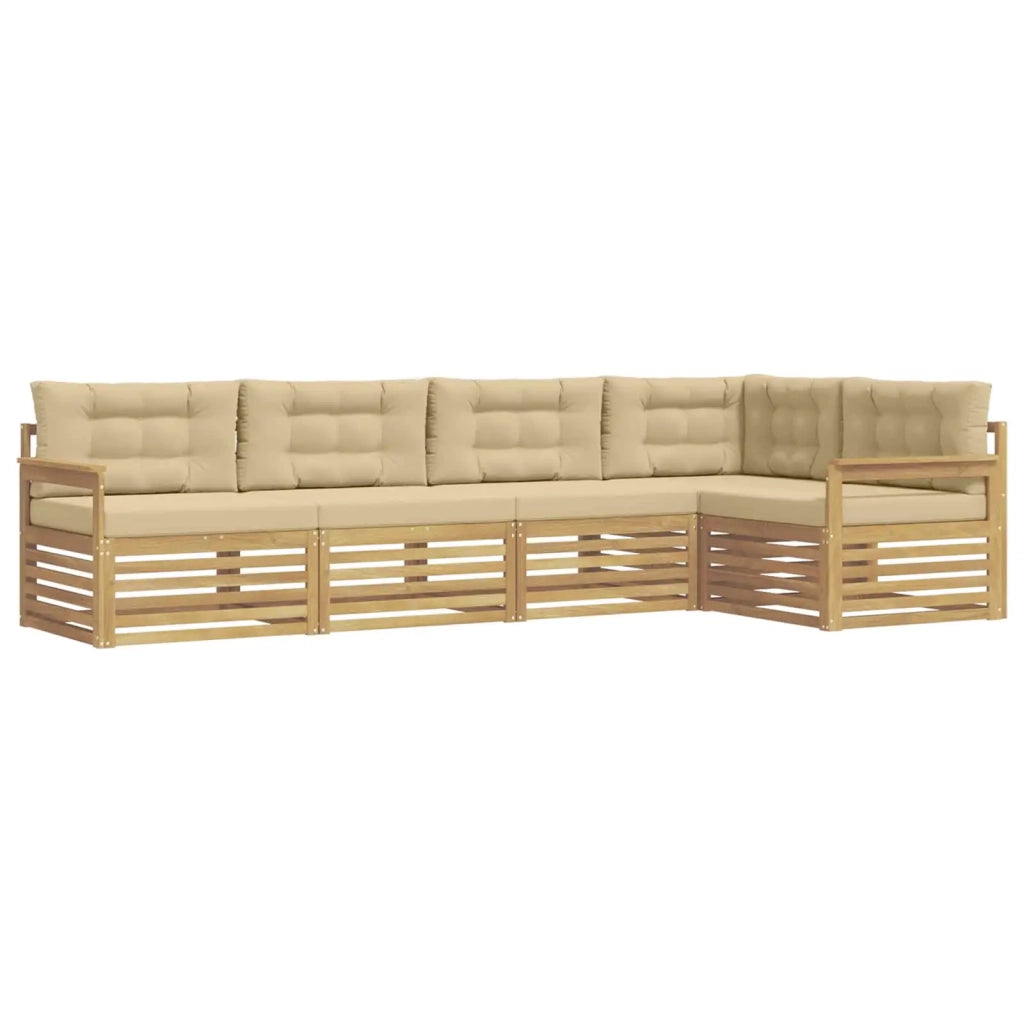 Set di divani da esterno 6 pz Bianco e Beige Poliestere 3390473
