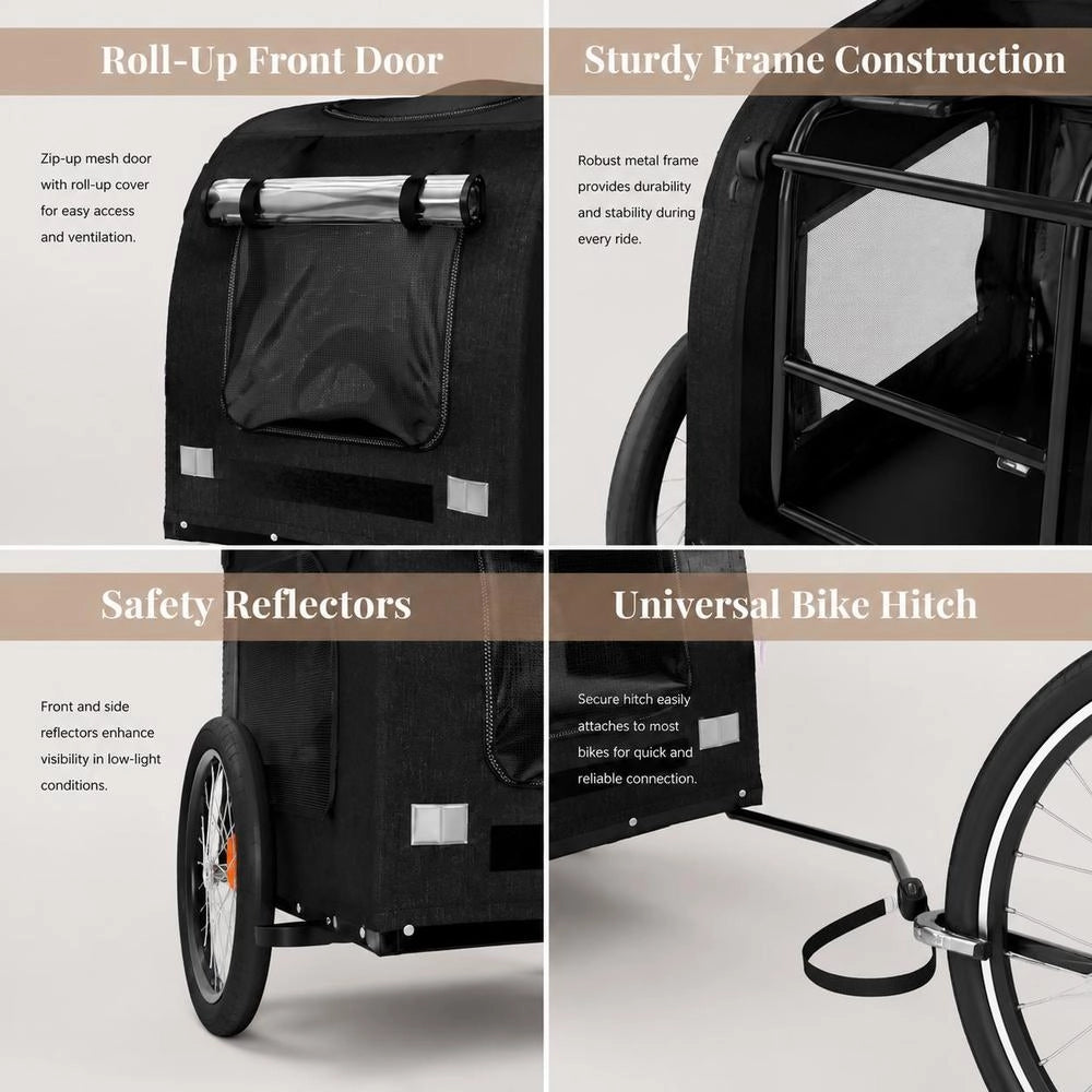 Bicycle Trailer For Dogs, Black Oxford Fabric And Iron
