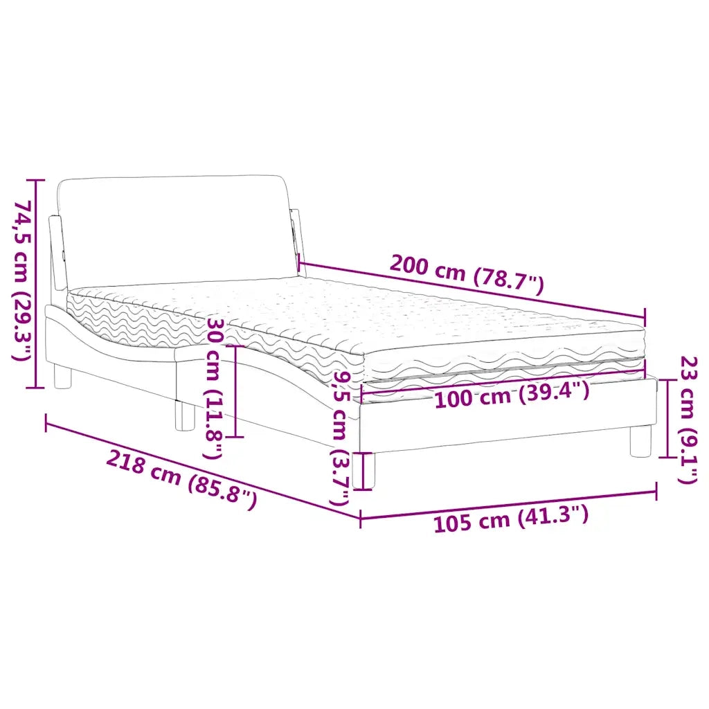 Letto con Materasso-Struttura Letto con Materasso Dover Verde Scuro 100x200 cm in Velluto