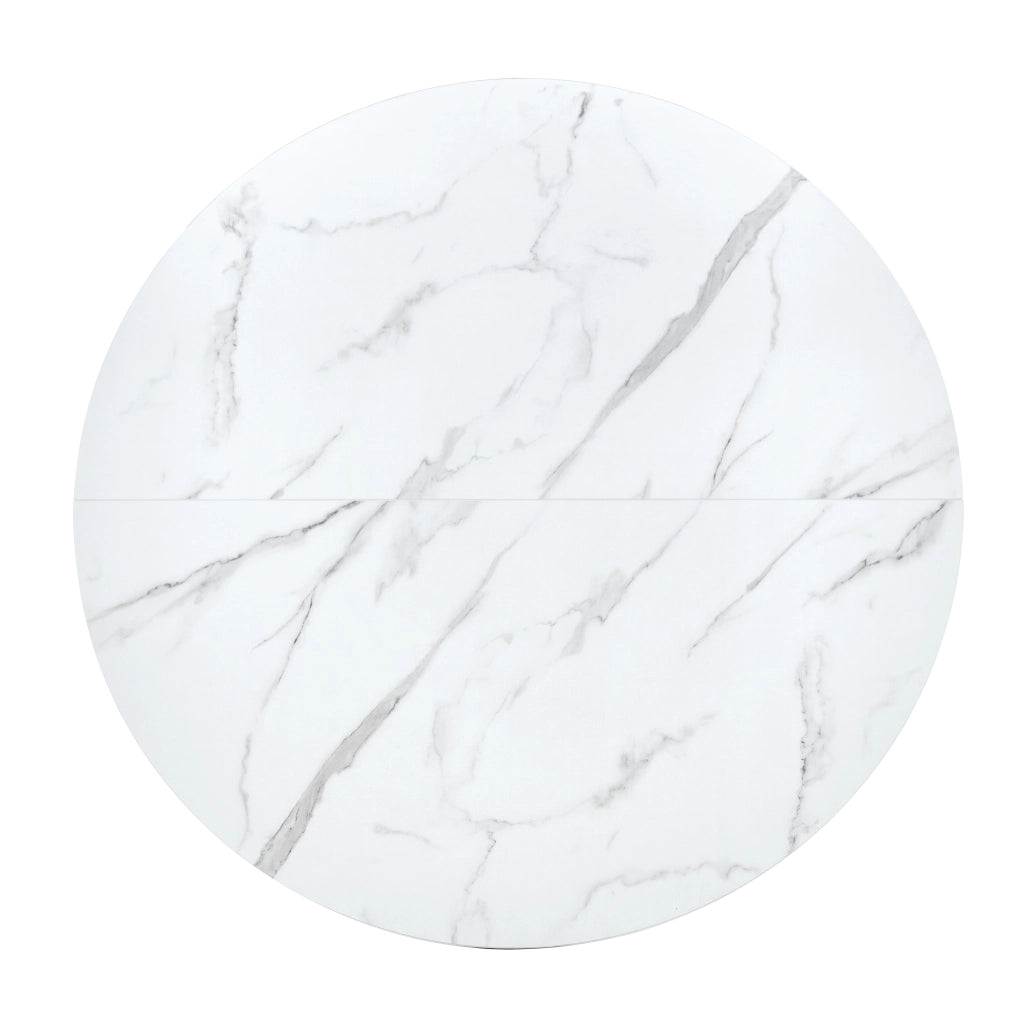 Tavolo da pranzo rotondo in MDF effetto marmo bianco con base incrociata in metallo per cucina e soggiorno nero diametro 110 cm