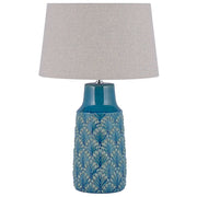 Lampada da Comodino in Ceramica Blu Mare e Grigia 55 cm Motivo Foglia Tradizionale