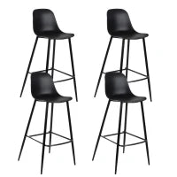 E-STYLO Sgabello da cucina in polipropilene nero e gambe in metallo nero con poggiapiedi, 47.5cm X 47cm H. 91.5cm.