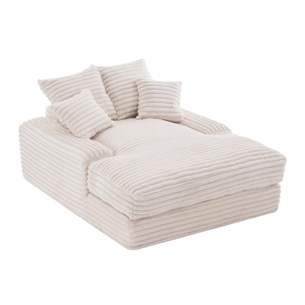 Chaise longue in tessuto corduroy, 137×175×63 cm, imbottitura in memory foam, 4 cuscini, beige