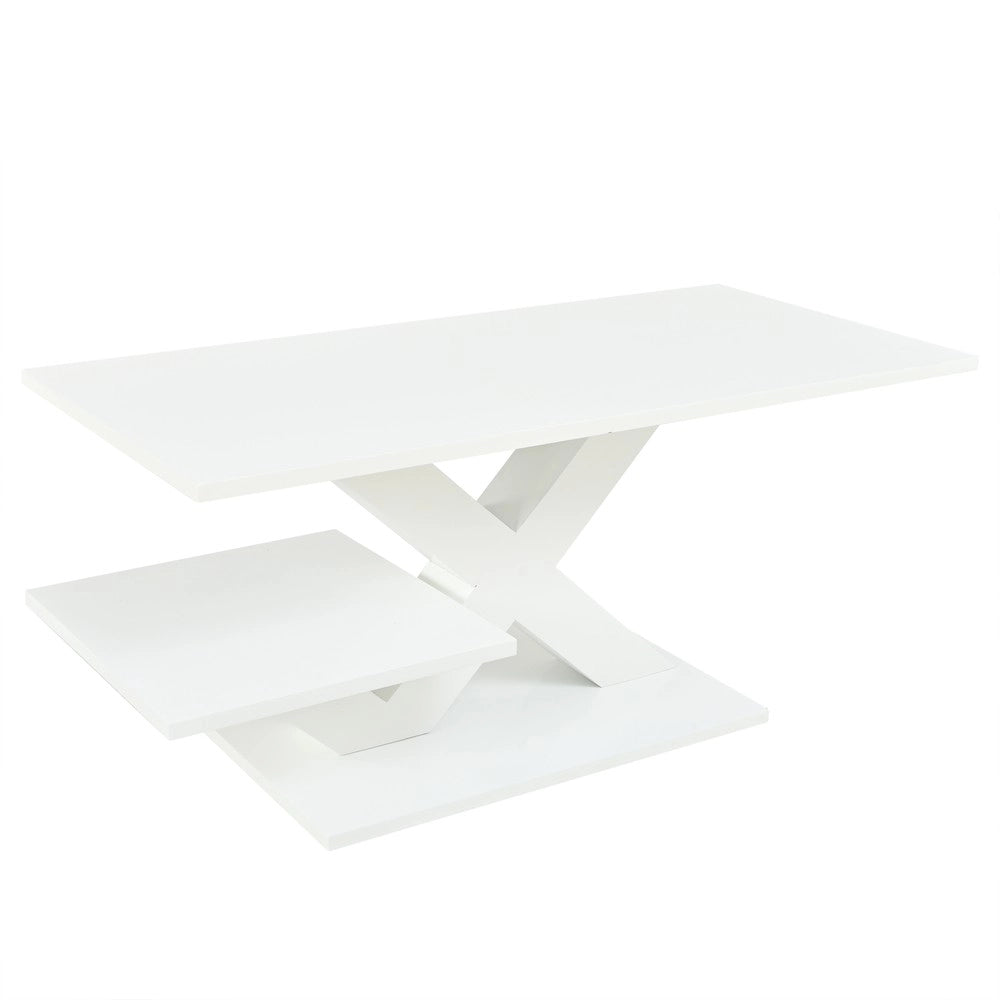 Tavolino da caff¨¨ rettangolare ¨C Minimal ¨C bianco lucido MDF gambe a X 100x48x45cm