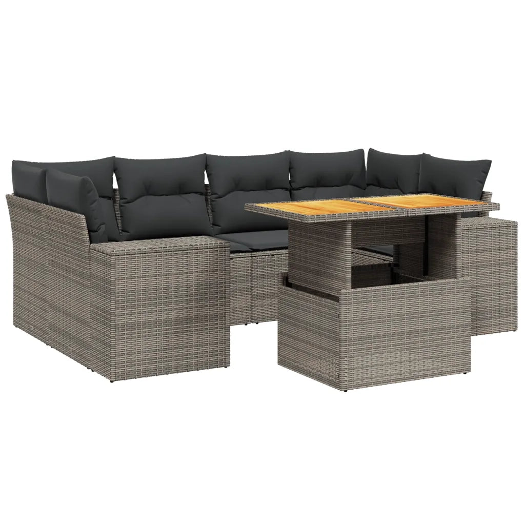 Set Divani da Giardino 7 pz con Cuscini Grigio in Polyrattan